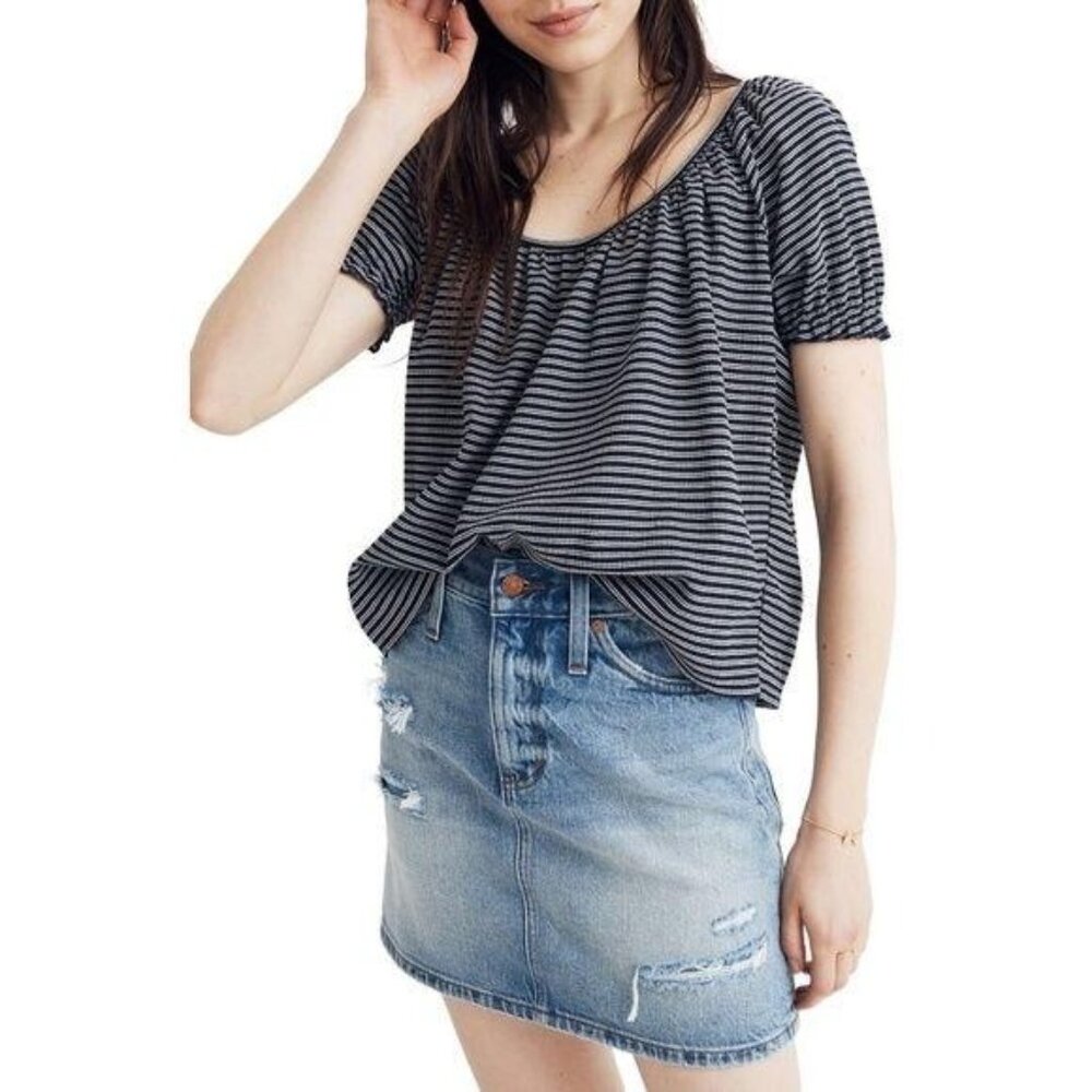 Madewell Navy Striped Peasant Top